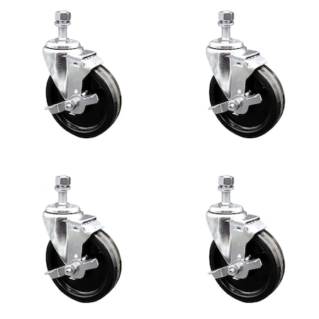 Service Caster 5 Inch SS Phenolic Wheel Swivel 1/2 Inch Threaded Stem Caster Set Brake SCC SCC-SSTS20S514-PHS-TLB-121315-4